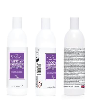 STYLFILE 100% Acetone at Home Gel Nail Varnish or Acrylic Remover 400ml Perfect for Soaking Off Gel Polish Quick & Easy Lifts Gel Polish in 15 Minutes