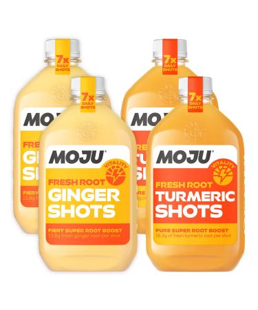 MOJU Vitality Pack Dosing Bottles (4x420ml) | 2X Ginger Dosers & 2X Turmeric 7+ Shots per Bottle Morning Wake Up/Afternoon Lift | Whole Ingredients Nothing Artificial Vegan Ginger Shots Vitality 1 count (Pack of 4)