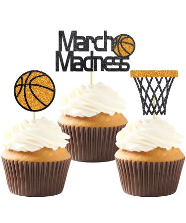 24Pcs Basketball Cupcake Toppers for Basketball Party Decorations Basketball March Madness Cupcake Toppers Basketball Theme Birthday Party Decorations (MIX B)