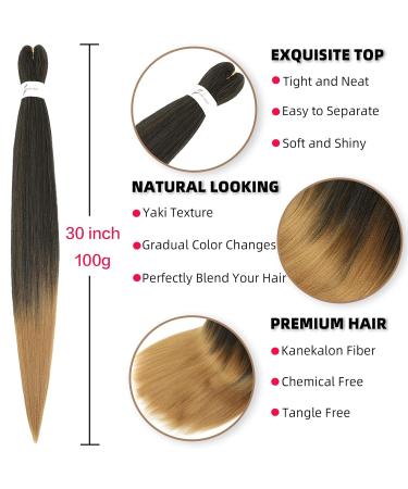 Xusuperb Lang Pre Stretched Braiding Hair Ombre Honeyblond 30 Inch - Easy Kanecalon Extensions (6 Packs) | Lichelhair Yaki Lichen Hair (T1B/27# 76 cm) - Buy Online on SooperMarket.com