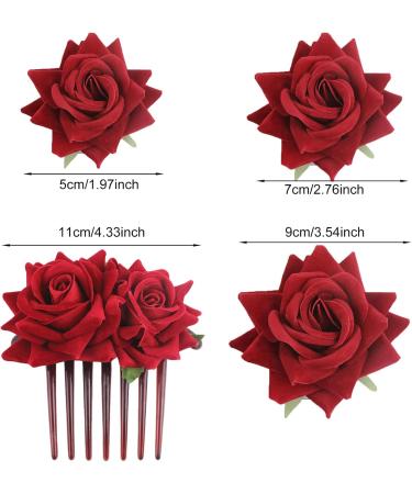 SUNTRADE 4 Pieces Women Rose Hairpin Bridal Rose Brooch Hair Clip Wedding Floral Clips for Woman Girl Party Wedding (Wine Red) - Buy Online on SooperMarket.com