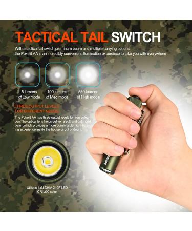 ACEBEAM Pokelit AA Rechargeable Mini Flashlight - 550 Lumens, High CRI LED, Clip, Compact EDC for Camping & Hiking - Dark Green - Buy Online on SooperMarket.com