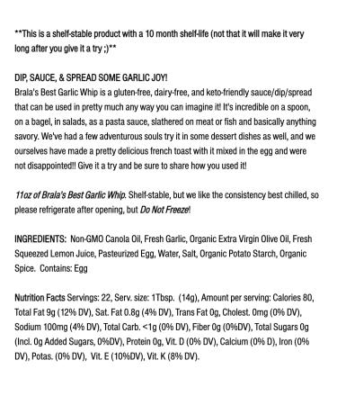 Bralas Best Garlic Whip - Garlic Lover's Sauce, Dip & Spread - Keto, Gluten-Free, Dairy-Free, Sugar-Free - 11oz - Buy Online on SooperMarket.com