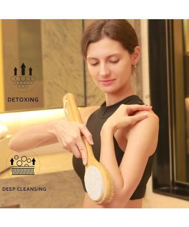 ICANdOIT 2 in 1 Long Handle Bath & Shower Brush with Boar Bristle and Pumice Stone - Exfoliate, Soften Skin, Dry Brushing, Cellulite & Lymphatic Drainage - Buy Online on SooperMarket.com