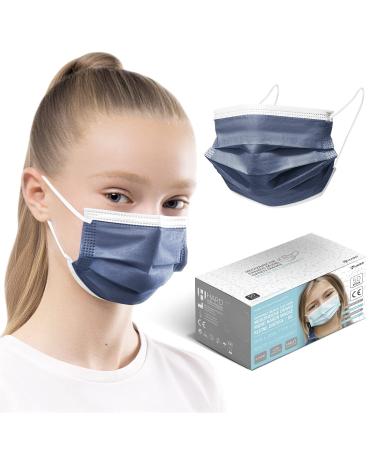 HARD 50 pieces Disposable Face Masks | Made in Germany | Type IIR & CE certified | Breathable Triple Layer - Filtration 99 78% | Elastic Earloops | Mouth Cover - SMALL SIZE - Royal Blue 50 pieces small size (14 5 cm x 9 5 cm) Royal Blue