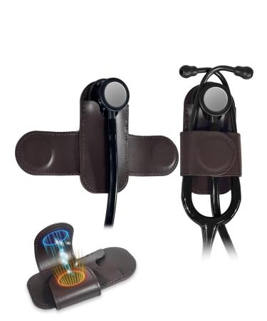 Stethoscope Holder Genuine Top-Grain Leather | Strong & Durable | Magnetic Closure - Easy Access | for Doctors Nurses Adult Dual Head (Brown)