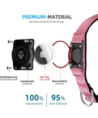 Airtag Dog Collar - IP68 Waterproof Reflective Apple AirTag Keeper for Medium-Sized Dogs (Pink S) - Durable & Stylish - Buy Online on SooperMarket.com