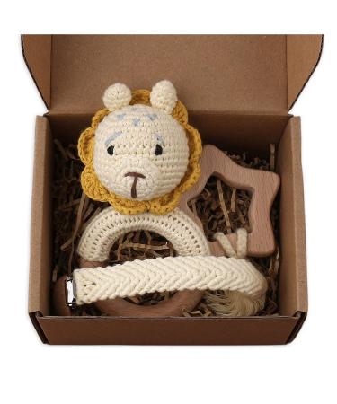 TIAN-K 3pcs Baby Shower Gift Baby Pacifier Chain Pliers Teether Wooden Teether Newborn Hook Animal Rattle 2
