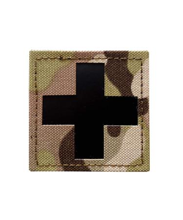 1 Pieces Infrared IR Reflective Medic Cross Multicam MED Medical EMS EMT Tactical Patch Fastener Patch Hook/Loop 2x2 inch (Multicam)