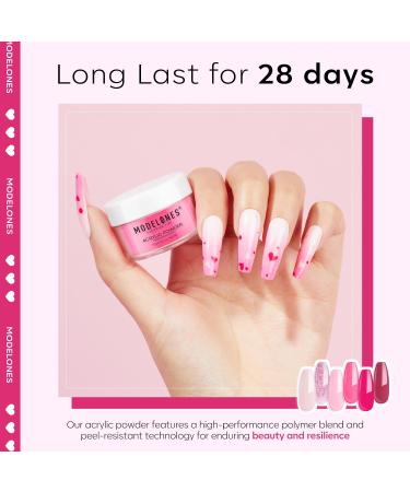 Modelones Acrylic Powder - 6 Pink Glitter Shades for Nail Art | Neon & Soft Tones - Perfect for Valentine's 3D & French Nail Extensions - Buy Online on SooperMarket.com