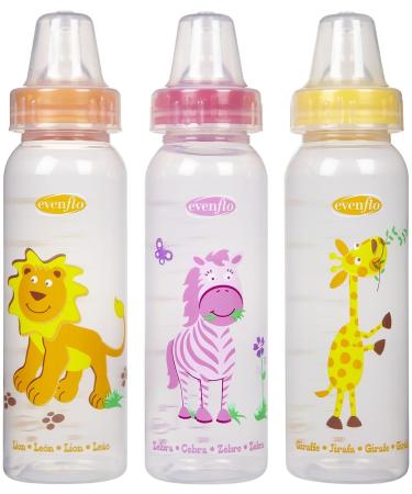 Evenflo Zoo Friends 8oz Standard Nipple Bottles, Pink - 3 Pack - Buy Online on SooperMarket.com
