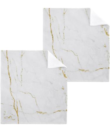 SUABO White Marble Gold Print Washcloths Set 6 - Absorbent & Quick Drying Fingertip Towels for Bathroom, Spa, Gym & Kitchen - Buy Online on SooperMarket.com
