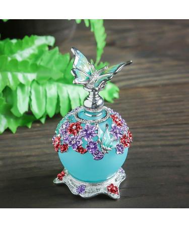 H&D Retro Frosted Blue Glass Perfume Bottle 23ml with Butterfly Stopper - Refillable & Stylish International Shipping - Buy Online on SooperMarket.com