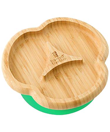 bamboo bamboo Baby Plate Kids and Toddler Suction Cup Bamboo Plate for Babies | Non-Toxic | Cool to The Touch | Ideal for Baby-Led Weaning (Divider Green)