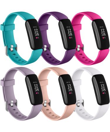 Keponew Compatible with Fitbit Inspire 2 Bands for Women Men, Sport Wristband Replacement for Inspire 2 Strap, Small, 6 Packs, Teal/Plum/Rose Pink/White/Pink Sand/Lavender Small 5.5"-7.2" Teal/Plum/Rose Pink/White/Pink Sand/Lavender