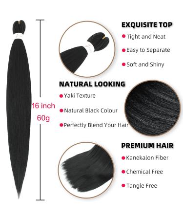 Xusuperb 16 Pre-Stretched Braiding Hair - 1B Black Soft Knotless Yaki-Textured Extensions (6 Pack) for Easy Braids - International Shipping Available - Buy Online on SooperMarket.com