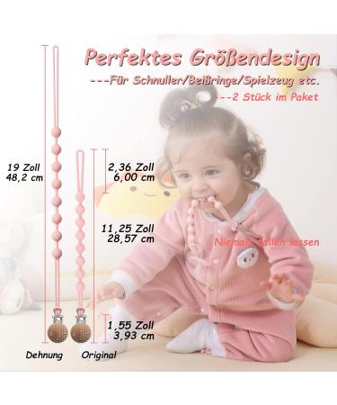 Silicone Pacifier Chain 2-Pack | Durable Soft & Flexible | Keeps Pacifiers Clean | Perfect for Boys & Girls - 2 Pink - Buy Online on SooperMarket.com