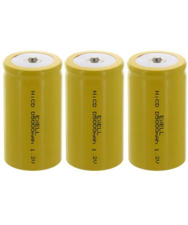 Exell Battery 3x D Size 1.2V 5000mAh NiCD Button Top Rechargeable Batteries for Flushometers Hands-free Sinks Hand Sanitizers Automatic Taps Blood Pressure Kits Security Safes