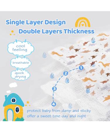 Miracle Baby Muslin Swaddle Blanket for Boys and Girls - Grey Dinosaur Print - 110x150cm - Summer Cotton - Double Layered - Buy Online on SooperMarket.com