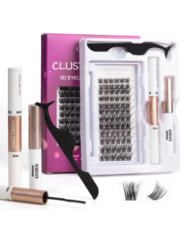 Lash Extension Kit 72 Cluster Individual Lashes Natural with Lash Bond and Seal Super Hold Eyelash Tweezers Lash Glue Remover Easy to Remove for Beginner DIY at Home 10-16mm C/D Curl - OP01 72 clusters kit - OP01