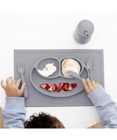 ezpz Happy Mat (Gray) - New Version | 100% Silicone Suction Plate for Toddlers | Divided Plate - Dishwasher Safe - Buy Online on SooperMarket.com