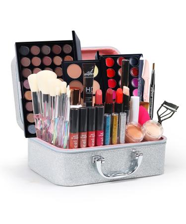 Joyeee Makeup Gift Set Full Kit Come with Eyeshadow Lipstick Lipgloss Concealer Mascara Cosmetic Brushes etc for Face Eyes Lip Complete Starter Bundle for Women Girls Pro Beauty Set with Carry Bag Type-B