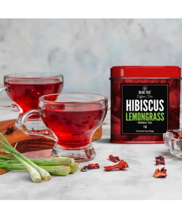 BLUE TEA - Hibiscus Lemongrass Herbal Tea - 18 Tea Bags | CAFFEINE FREE | Christmas Tea Gifts | Farm Packed Hibiscus Lemongrass Tea | Tin Pack - Buy Online on SooperMarket.com