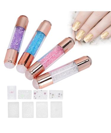 Premium Nail Stamping Plates Set - 4 Double Silicone Stamper Heads & Nail Art Tools for DIY Home Salon - Buy Online on SooperMarket.com