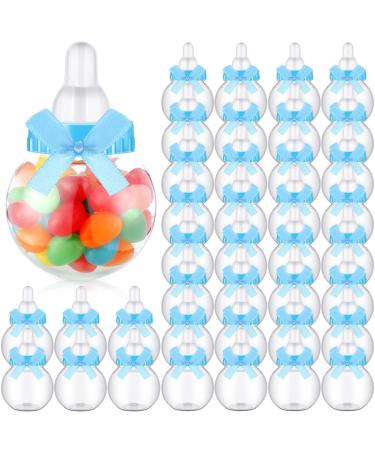 48 Pcs Mini Baby Bottles for Baby Shower Favors Bulk  Baby Candy Bottle Clear Plastic Milk Bottle with Bow Knots for Newborn Baby Baptism Party  Baby Shower Party Decor (Blue)