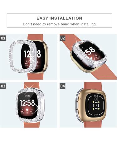 Tensea 2Pack Bling Protector Case for Fitbit Versa 3/Sense - Black/Silver Diamond Frame Cover for Women - Buy Online on SooperMarket.com