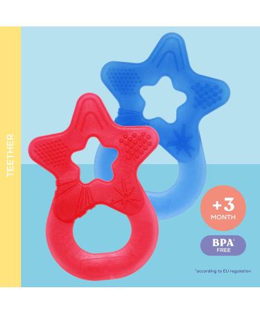 Dentistar Bei ring Set | Teether for Babies & Toddlers 3+ Months | Soft Dental Aid & Massage Ring | Made in Germany | Red & Blue - Buy Online on SooperMarket.com
