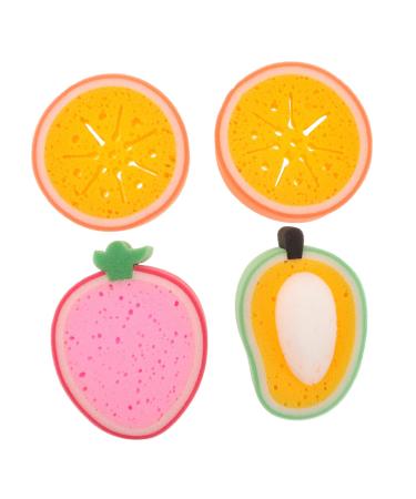 4pcs Fruit Sponge Sponges Bath Sponge Dinnerware Flatware Sponge for Bowl Cleaning (Sweet Orange 2