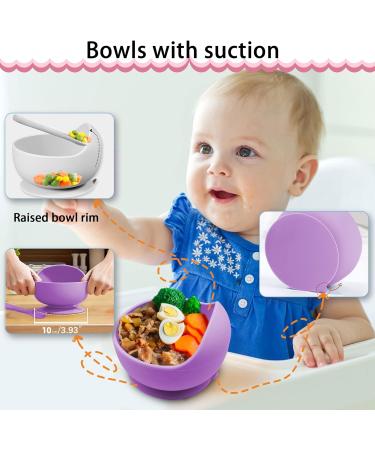 Delven Baby Bowls & Spoons Set - Silicone Toddler Weaning Bowls in Purple | BPA Free, Non Slip, Easy to Clean | Ideal Cutlery Tableware for Girls | Microwavable & Dishwasher Safe - Buy Online on SooperMarket.com
