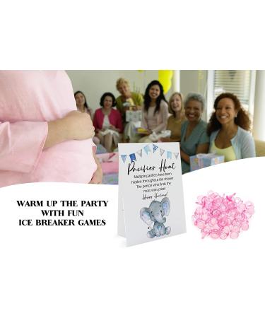 Elephant Baby Pacifier Hunt Gender Reveal Game Set - 8x10 Sign with 50 Mini Acrylic Pacifiers for Baby Shower Activities - Fun Games for Adults and Kids - Boy Baby Shower Games (BPH07) - Buy Online on SooperMarket.com