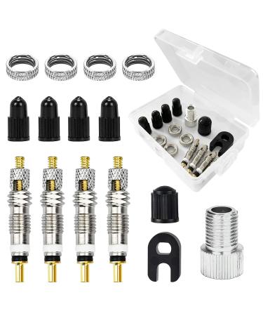 French bicycle valve adapter Aobetak 15 parts Sclaverand valve replacement set: valve insert valve key rim mother valve protection cap auto-valve adapter SV AV essay essay