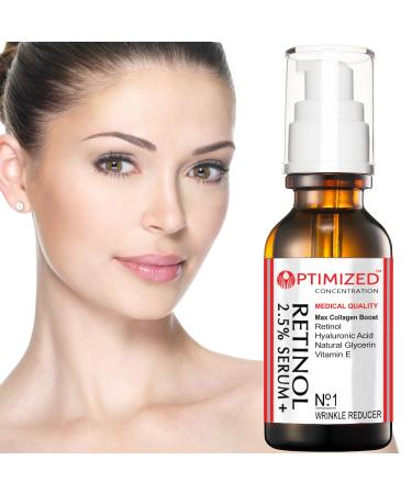 Retinol Serum 2.5% with Hyaluronic Acid, Vitamin E - Reduce Wrinkles, Even Skin Tone - Collagen Boost - 1 fl oz - Buy Online on SooperMarket.com