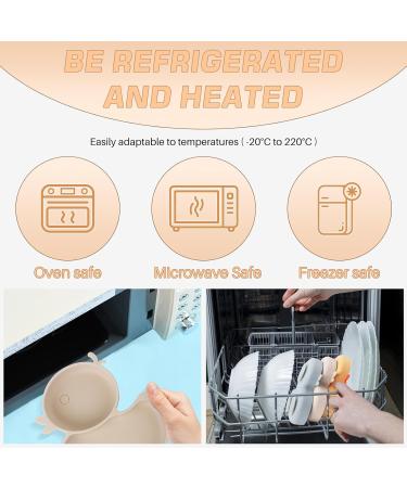 Qshare Baby Silicone Suction Plate with Spoon and Fork - Non Slip Divided Weaning Plates for Toddler (Beige) - Buy Online on SooperMarket.com