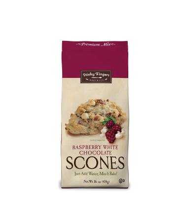 English Scone Mix, Raspberry White Chocolate by Sticky Fingers Bakeries  Easy to Make English Scones Fresh Baked, Makes 12 Scones (1pk) 1 Pound (Pack of 1)