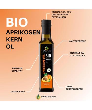 Herbal Land Bio Apricot Kernel Oil 250ml - Cold-Pressed Natural Cooking & Baking Oil | Premium Skin & Hair Cosmetics - Buy Online on SooperMarket.com