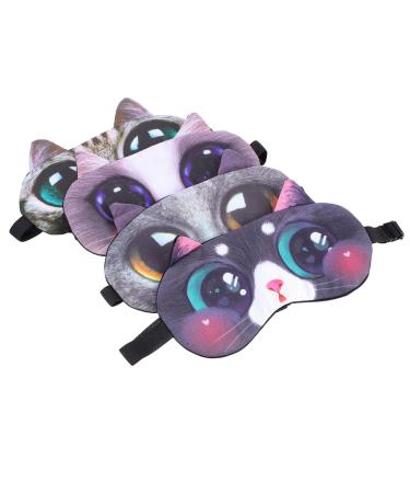 Healeved 4 Pcs Blindfold Ice Pack Eye Mask Eye Shades for Sleep Silk Eye Mask Animal Sleep Plush Eye Cover Travel Sleep Masks Snap Eye Covers Sleeping Eye Masks Cotton Sleep Blindfolds Work