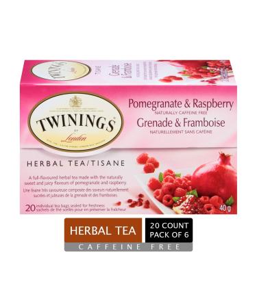 Twinings Pomegranate and Raspberry Herbal Individually Wrapped Tea Bags | Naturally Caffeine-Free Full-Flavoured Herbal Tea | 20 Count (Pack of 6) | Enjoy Hot or Iced Pomegranate and Raspberry 20 Count (Pack of 6)