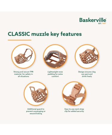 Baskerville Classic Basket Muzzle for Dogs | Pant Drink Prevent Bites | Durable TPR | Ideal for Long-Nosed Breeds - Buy Online on SooperMarket.com