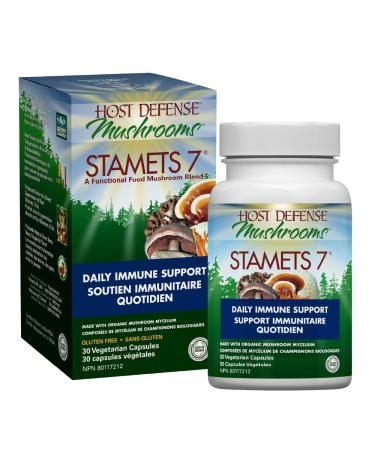 Host Defense Stamets 7 Mushroom Capsules Daily Immune Support & Energy with Organic Mycelium Blend Immune Support Blend with Lion's Mane Chaga Cordyceps Reishi Maitake Mushroom Turkey Tail Mushrooms Supplement Certified Organic Vegetarian Capsules Stamets
