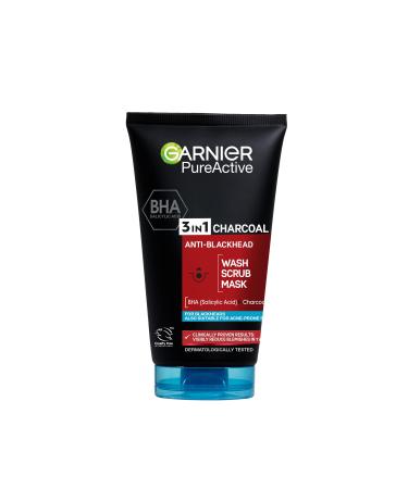 Garnier Pure Active 3 In 1 Charcoal Blackhead Mask Wash Scrub Aloe Vera 150 Ml Pack Of 1