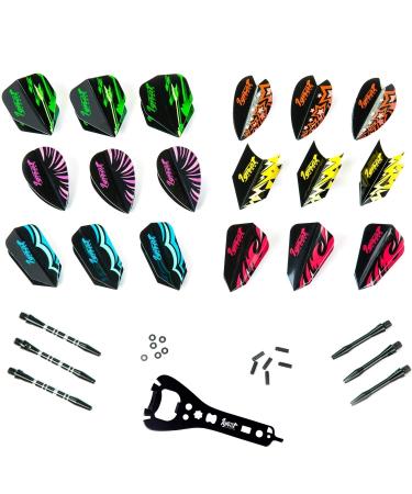 IgnatGames Dart Flights and Accessories - Sets of 30 Different Shape Darts Flights and 6 Flights Protectors, Darts Accessories Kit Upgrade Kit