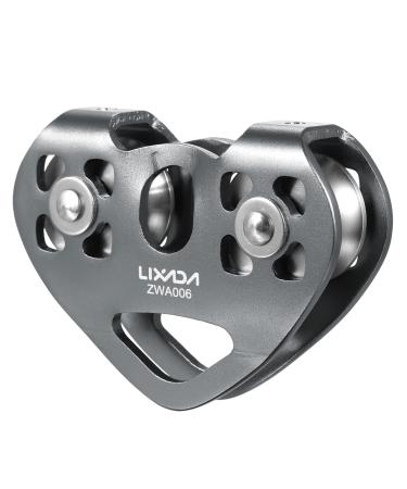 Lixada Zip Line Pulley 30KN Tandem Speed Double Pulley for 1/4 5/16 3/8 1/2 Cable Backyard Zipline, Hauling, Rigging and Commercial Purposes,Holds Upto 6700lbs Grey
