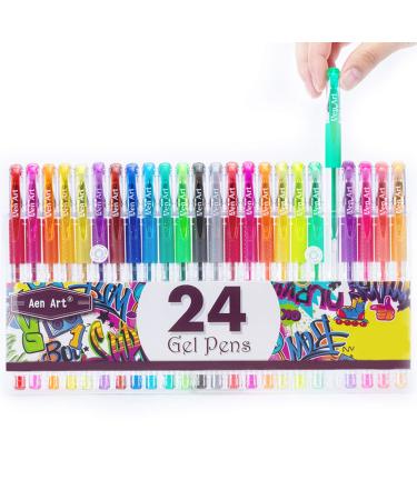 Aen Art Glitter Gel Pens Colored Fine Tip Markers with 40% More Ink for Adult Coloring Books  Drawing and Doodling (24 Colors)
