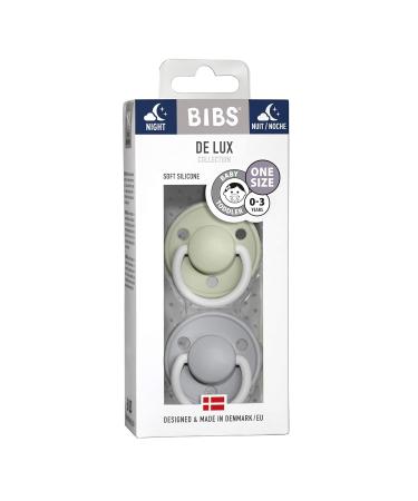 BIBSE de Lux Glow Pacifier 2-Pack | BPA-Free Silicone Cherry Shape Lights Up in Dark | 0-36 Months | Made in Denmark - Sage Night / Cloud Night - Buy Online on SooperMarket.com