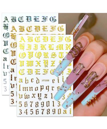 12 Sheets Alphabet Nail Art Stickers - 3D Self-Adhesive Decals - Holographic English Font Manicure Decorations - Buy Online on SooperMarket.com