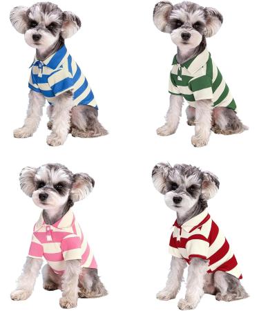 Stylish Striped Polo Shirt for Small Dogs | Summer Puppy Costume - Breathable Green Tee for Bichon & French Bulldog - Buy Online on SooperMarket.com